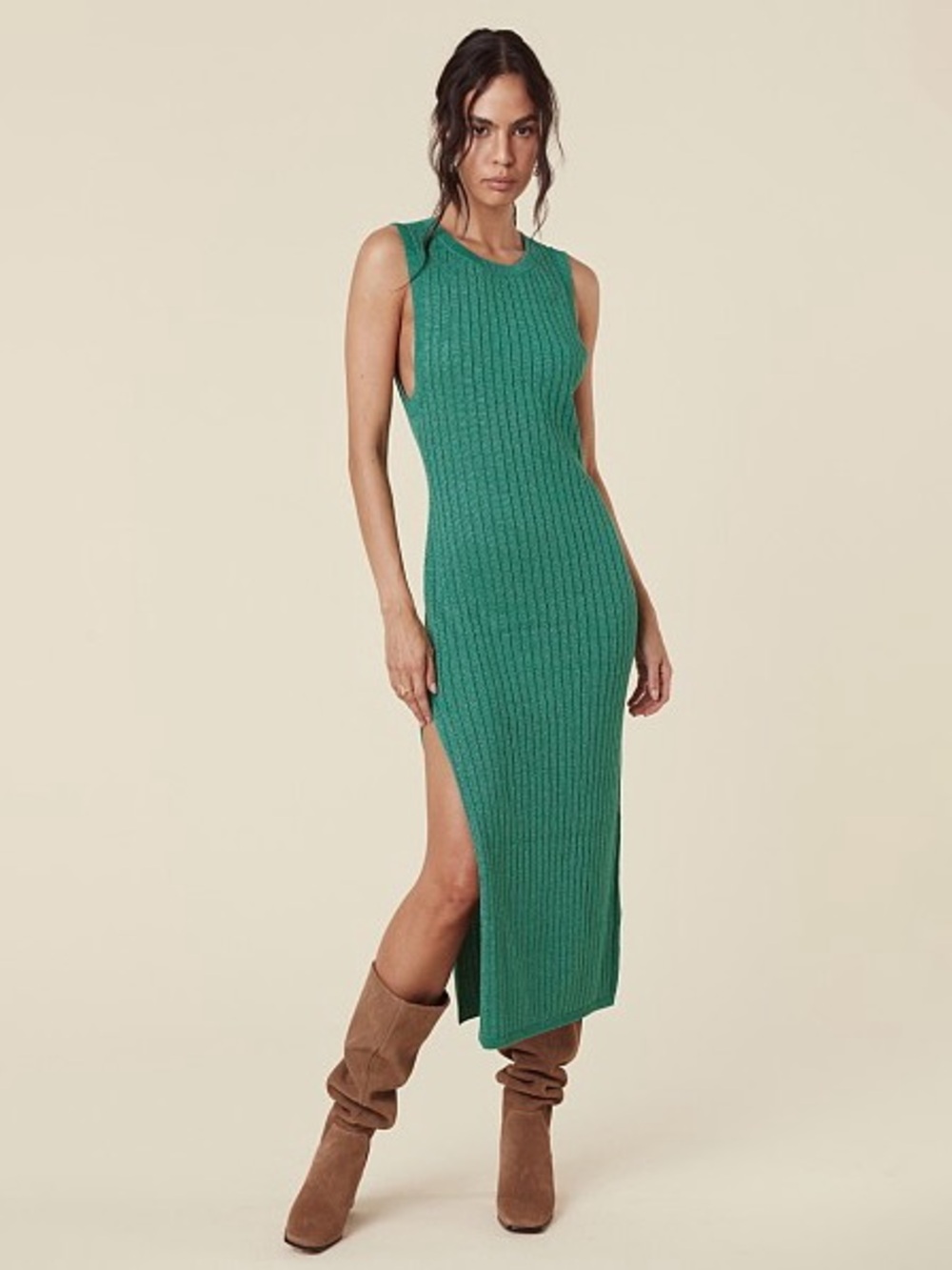 NWT Spell Emerald Green Mercury Knit Ribbed Sleeveless Maxi Dress